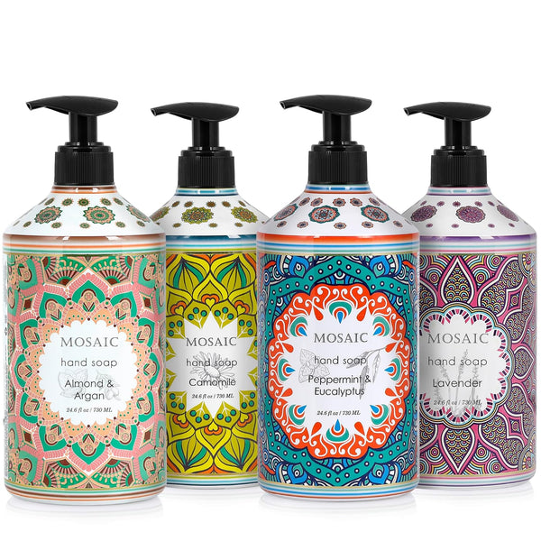 Liquid Hand Soap Set,Lavender + Almond & Argan + Peppermint & Eucalyptus + Camomile, 4 x 24.6 fl oz Each